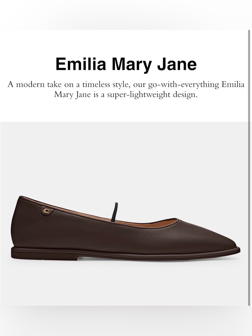 Coach ✨ $150 NIB Women's Emilia Mary Jane Leather Flats 🤎 Maple Brown ✨ Size 7.5 - Picture 6 of 12